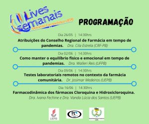 “Momento farmacêutico da UEPB” apresenta temas sobre a Farmácia em tempos de pandemia