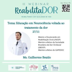 Atividade do webinário ReabilitaDOR debaterá Educação em Neurociência voltada ao tratamento da dor