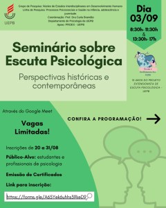 Clínica de Psicologia promove Seminário sobre Escuta Psicológica sob perspectiva histórica e contemporânea